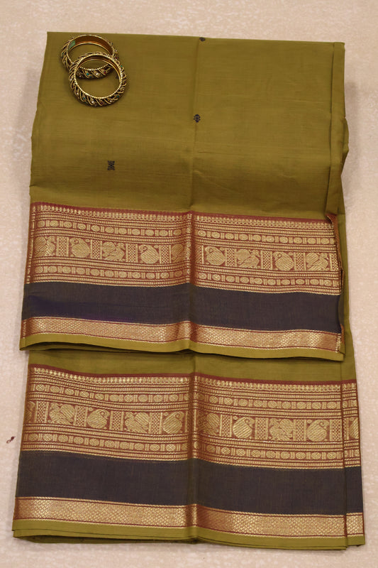 Chettinad Cotton Saree -Golden with Brown Black