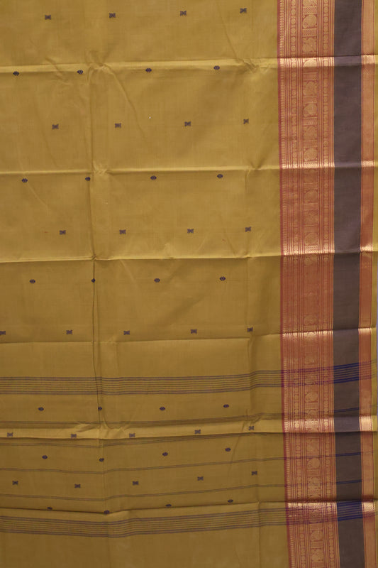 Chettinad Cotton Saree -Golden with Brown Black