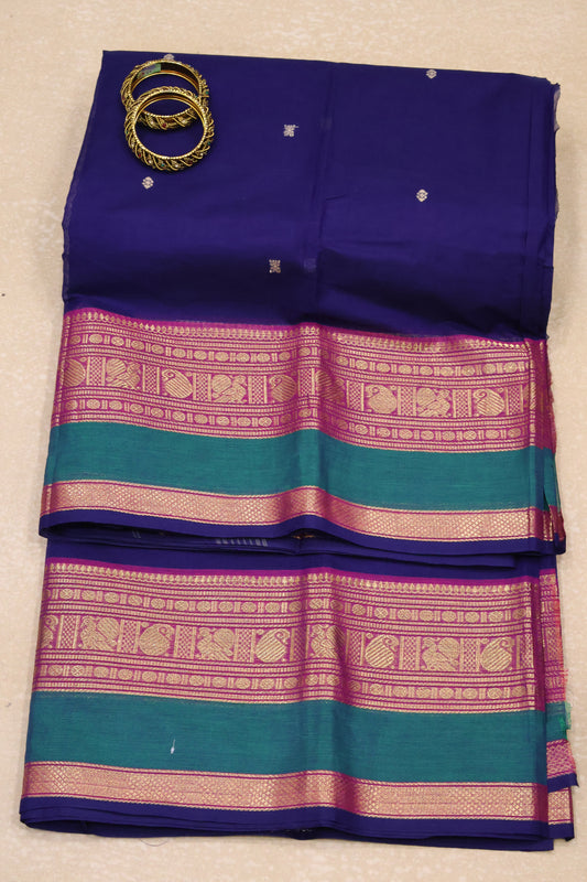 Chettinad Cotton Saree -Blue Peacock