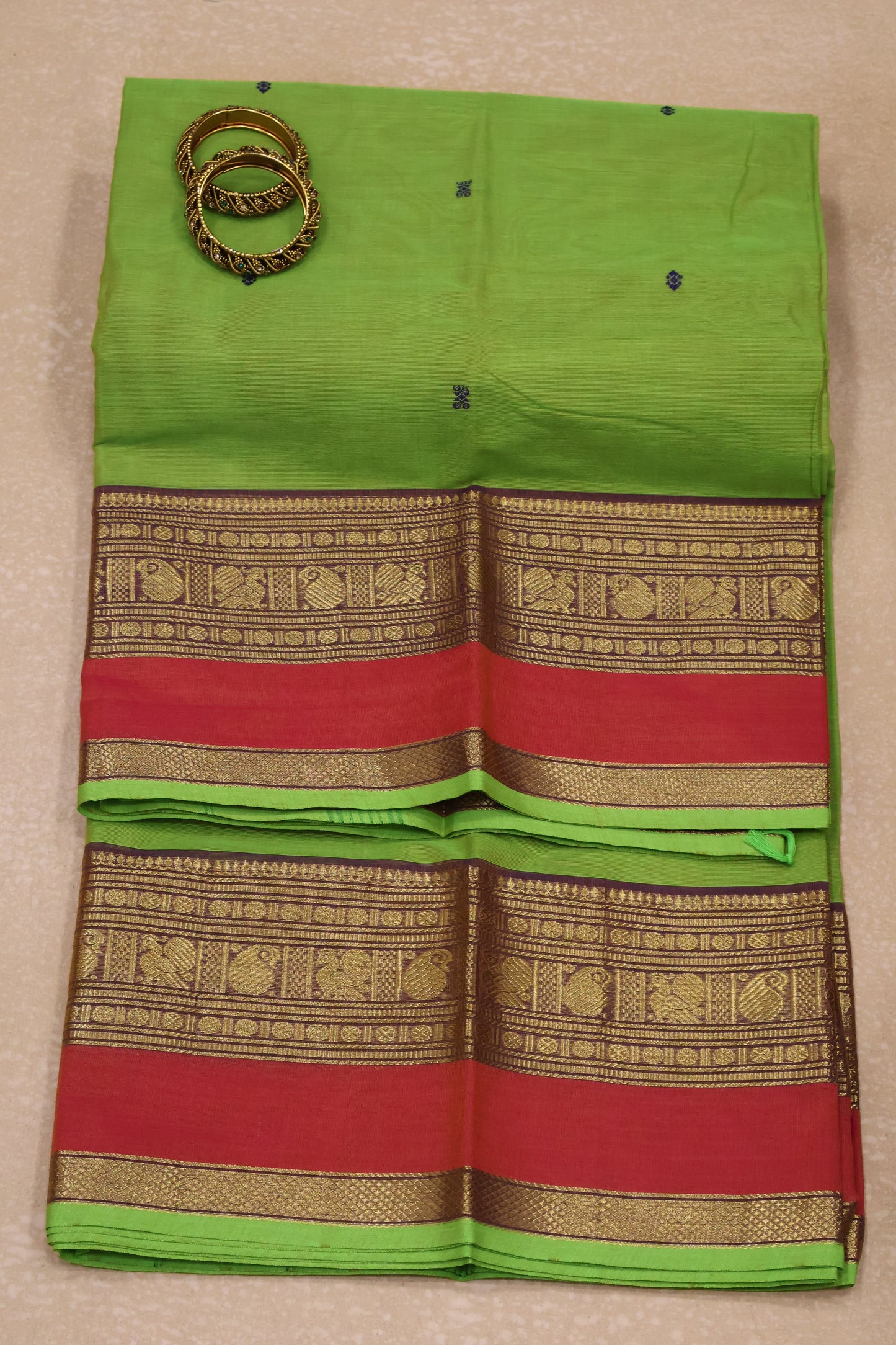 Chettinad Cotton Saree -Parrot Green