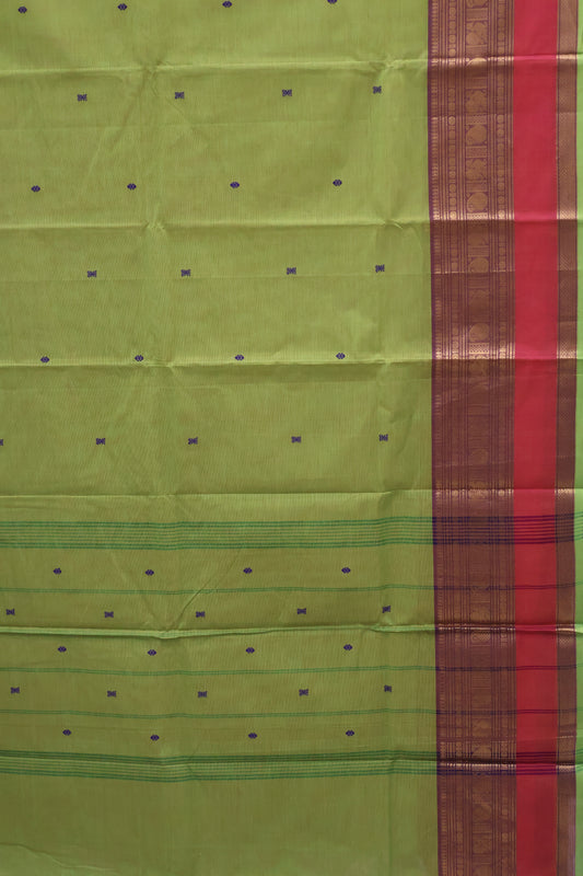 Chettinad Cotton Saree -Parrot Green
