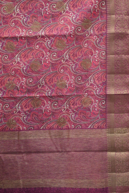 Printed Bamboo Silk Saree-Wine Paisle