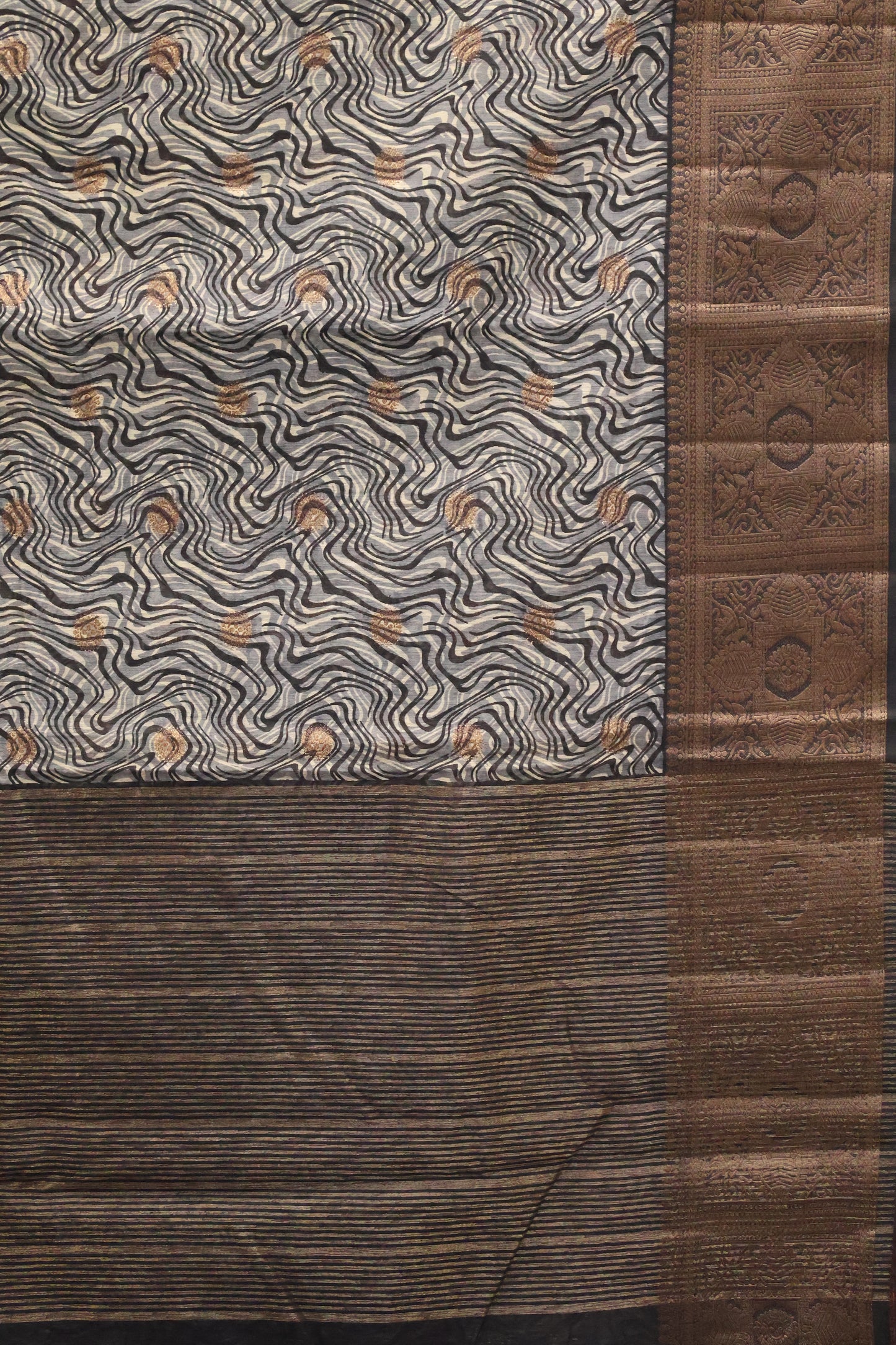 Printed Bamboo Silk Saree-Grey