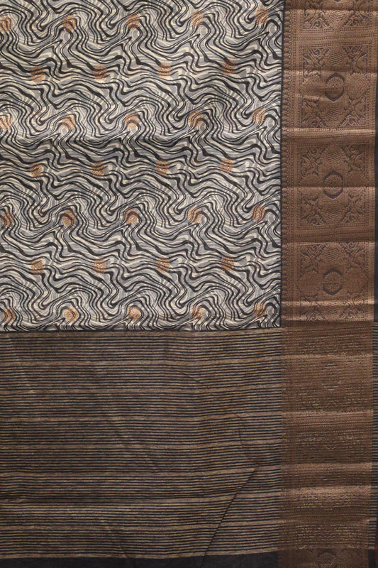 Printed Bamboo Silk Saree-Grey