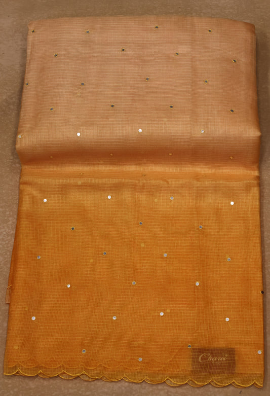 Silk Kota saree- Mustard Kalamkari Pallu