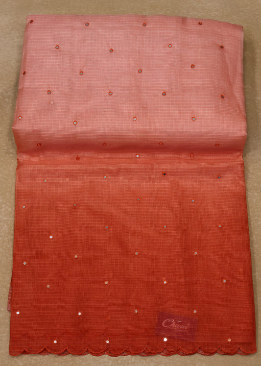 Silk Kota saree-Orange Kalamkari Pallu