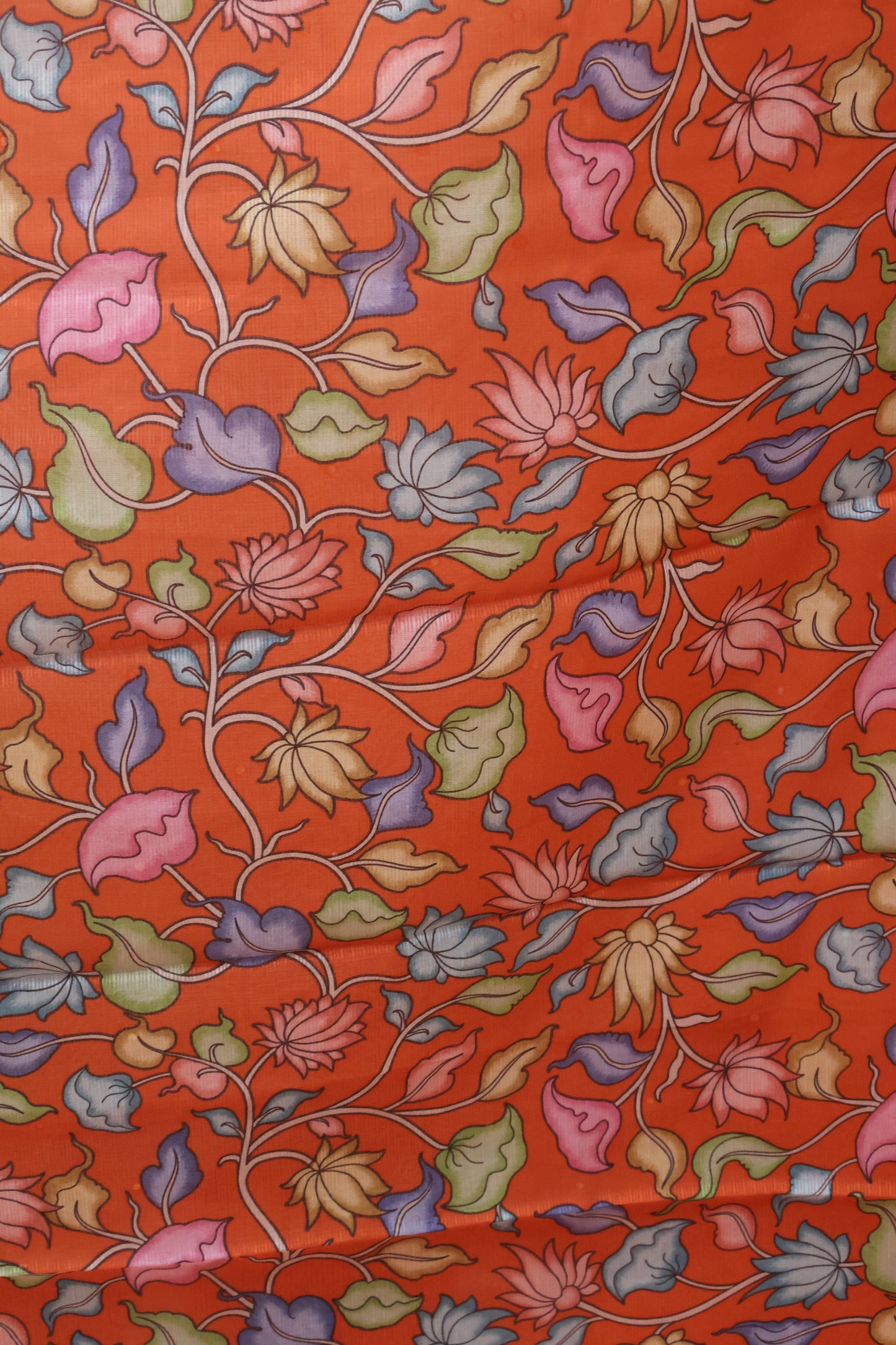 Silk Kota saree-Orange Kalamkari Pallu