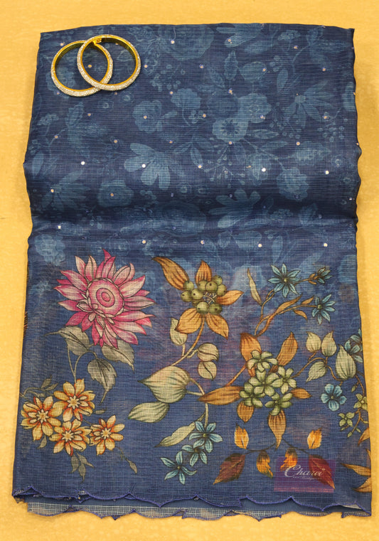 Silk Kota saree-Blue Sunflower