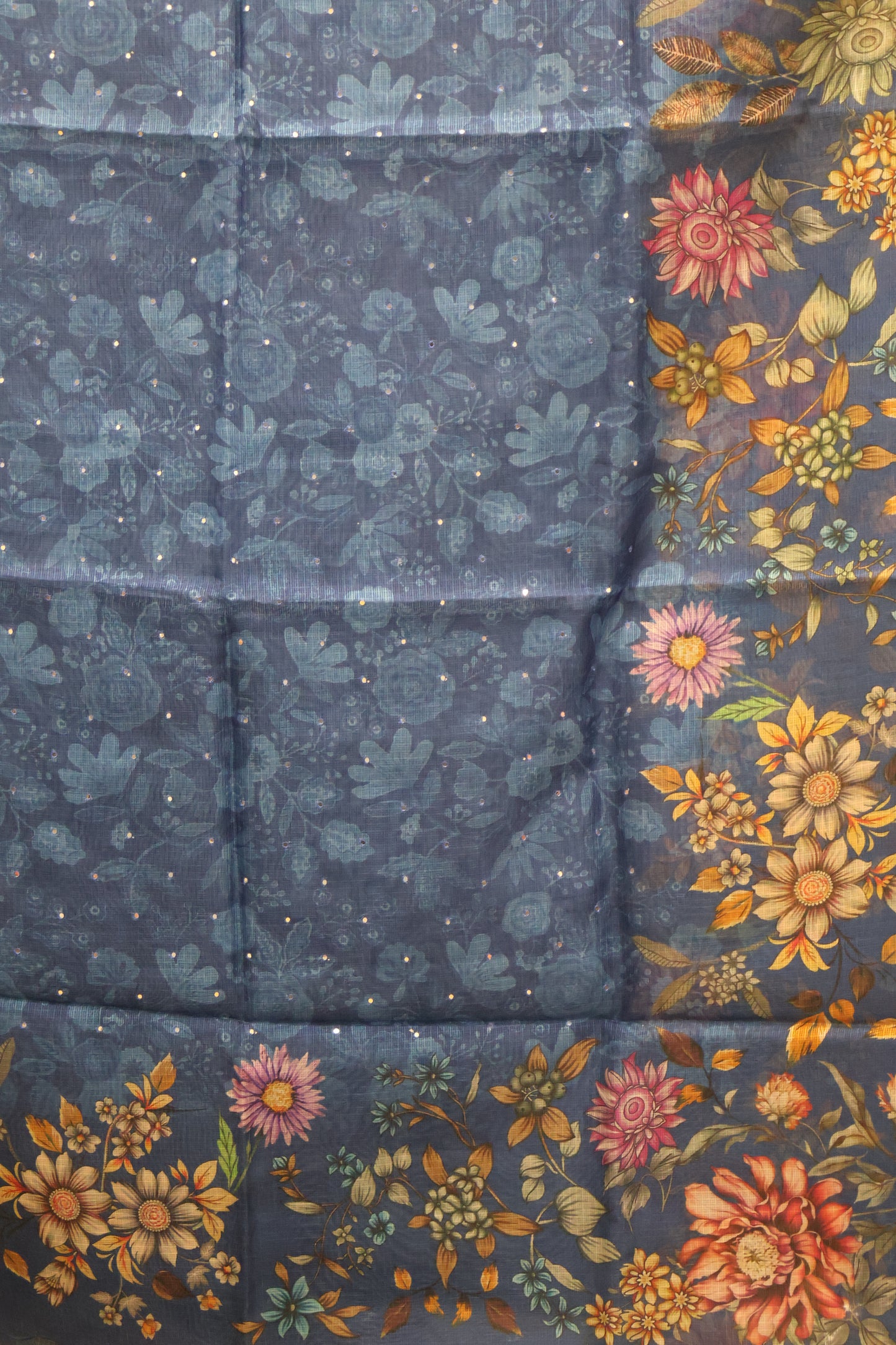 Silk Kota saree-Blue Sunflower