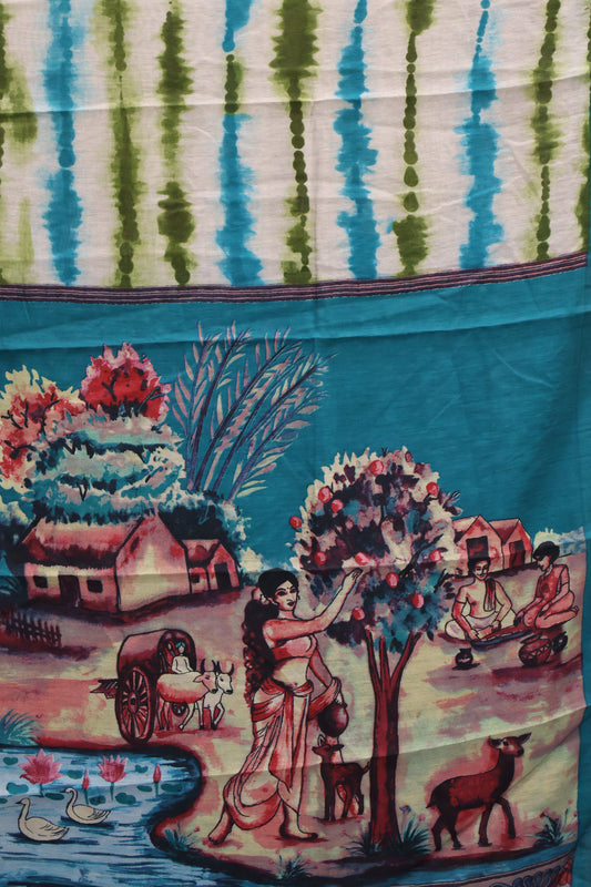 Malai Cotton Saree Mangalgiri Border - Olive