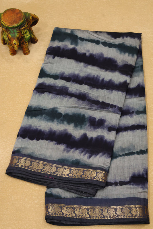Malai Cotton Saree Mangalgiri Border-Navy Blue