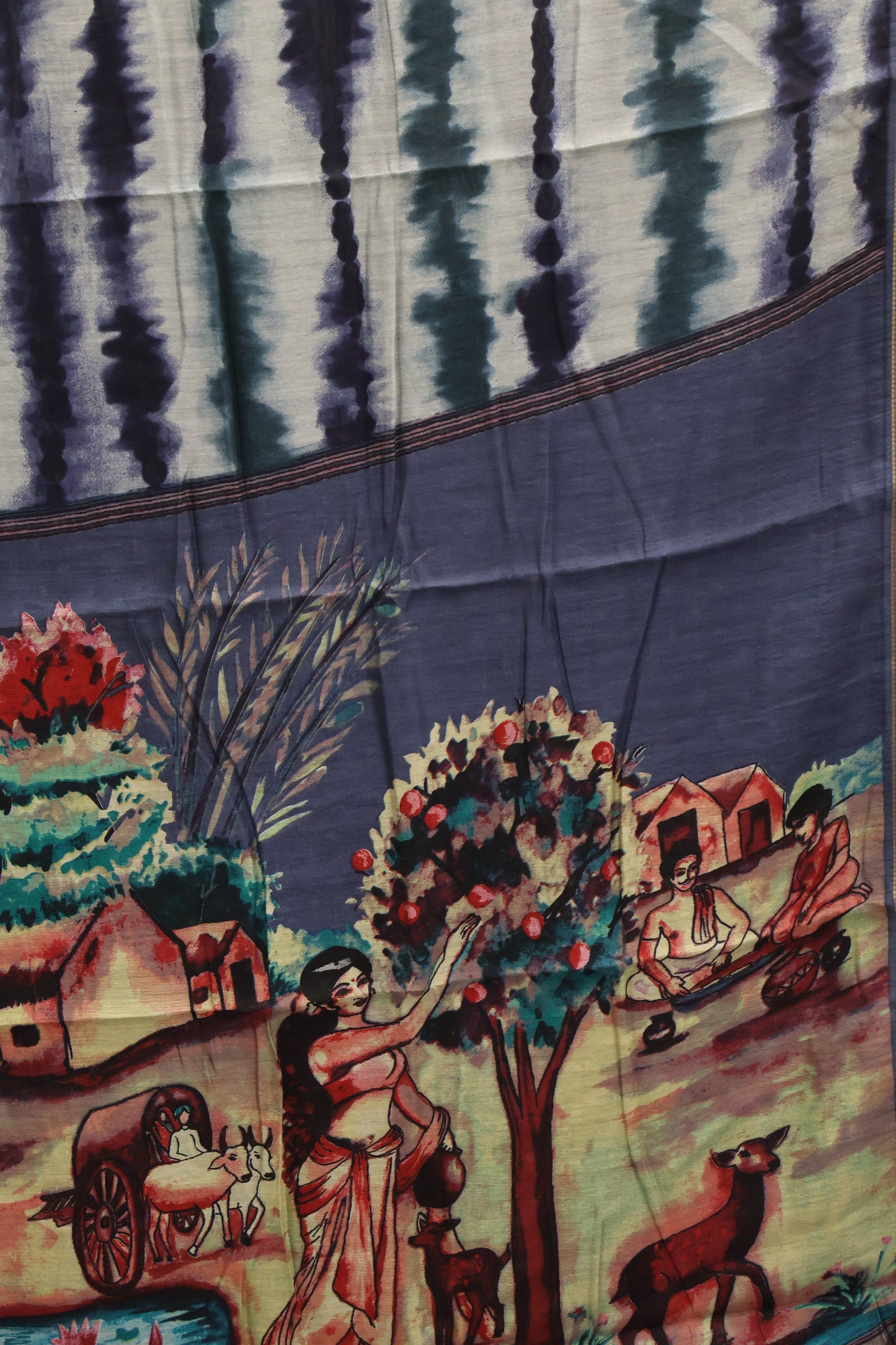 Malai Cotton Saree Mangalgiri Border-Navy Blue