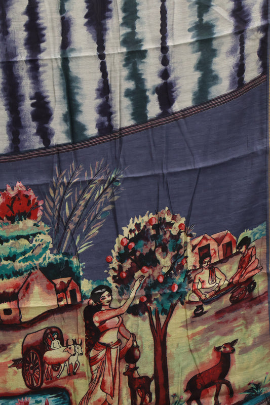 Malai Cotton Saree Mangalgiri Border-Navy Blue