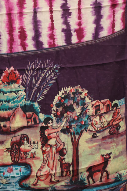 Malai Cotton Saree Mangalgiri Border-Magenta