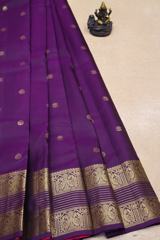 Pure Kanjivaram Silk Saree -Purple Peacock Bird