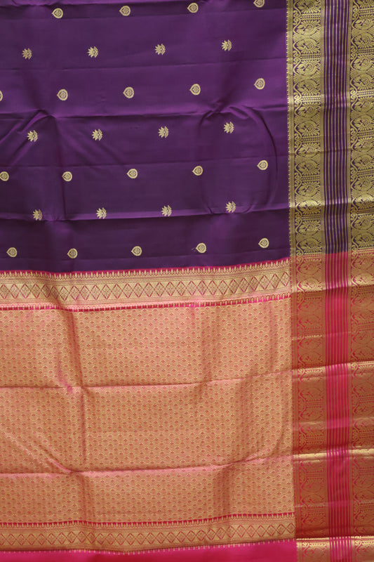 Pure Kanjivaram Silk Saree -Purple Peacock Bird