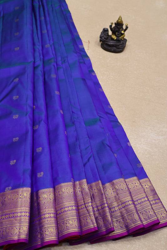 Pure Kanjivaram Silk Saree -Blue Dual Shade