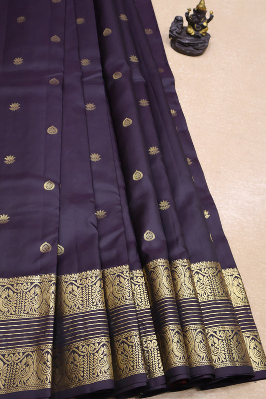 Pure Kanjivaram Silk Saree -Wine Peacock Bird