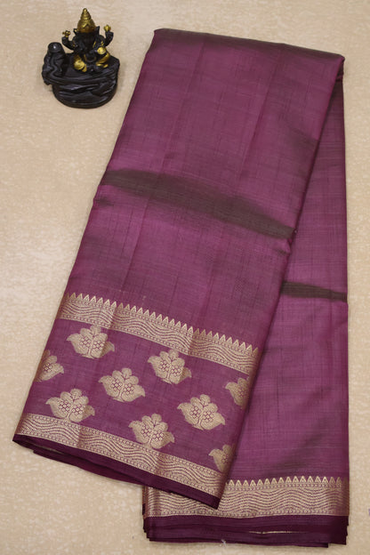 Semi Tussar Saree -Wine Flower Double Border