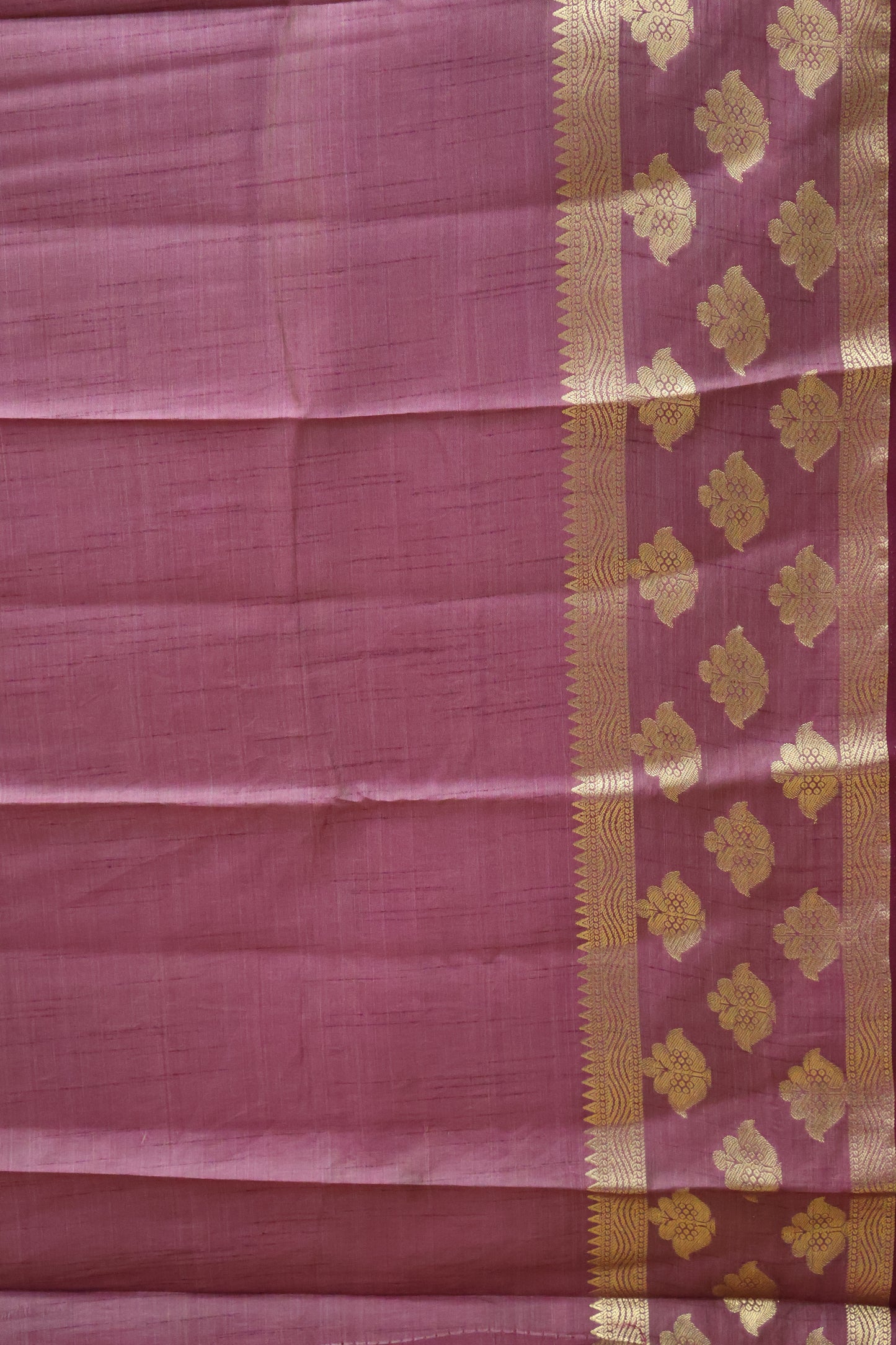 Semi Tussar Saree -Wine Flower Double Border