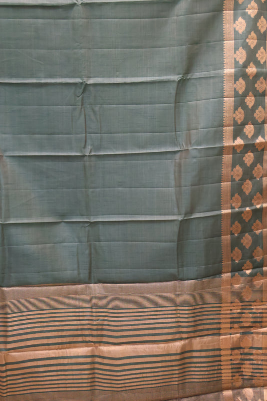 Semi Tussar Saree -Green Flower Double Border