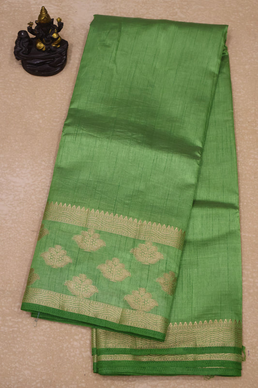 Semi Tussar Saree -Lite Green Flower Double Border