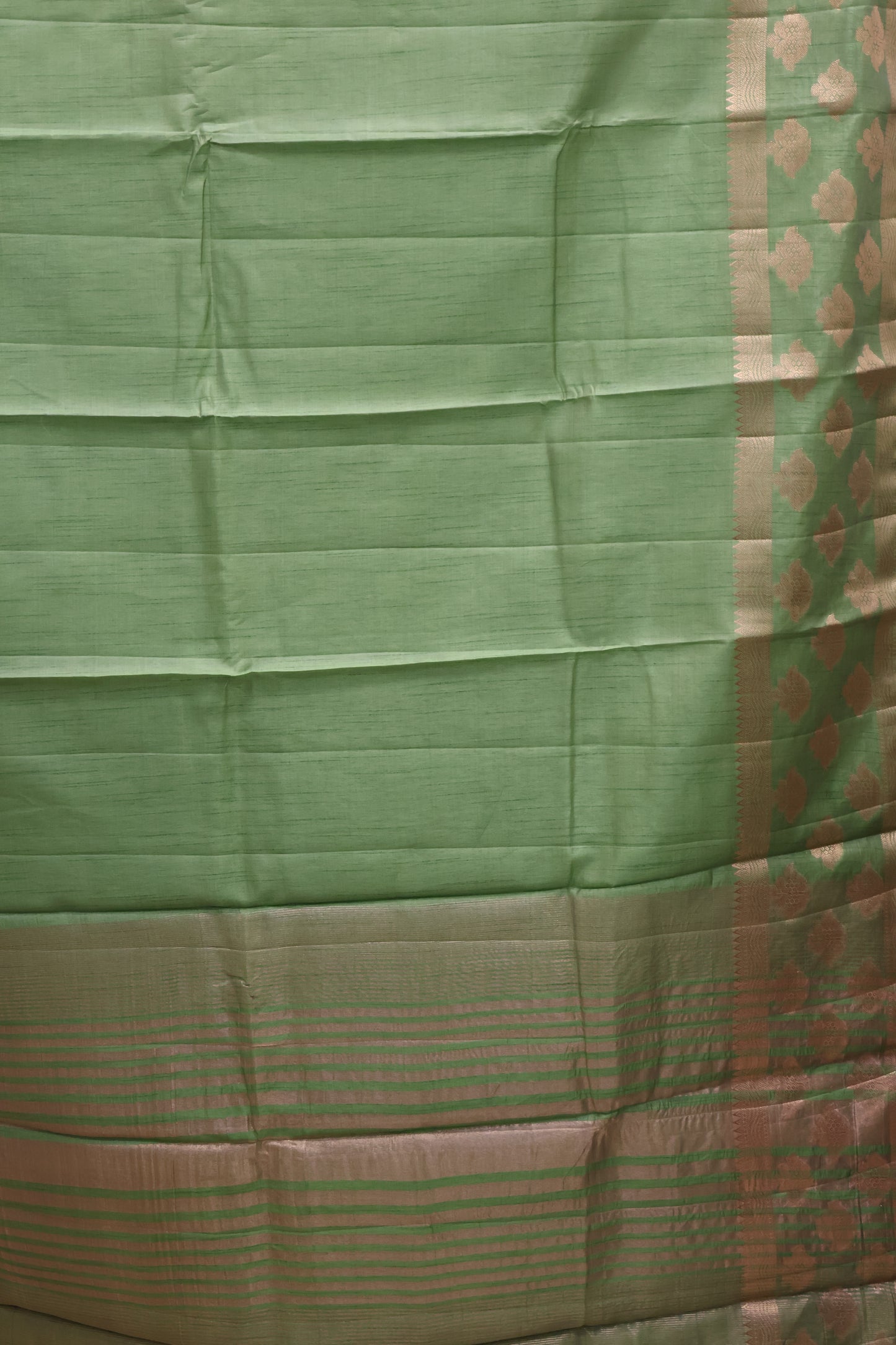 Semi Tussar Saree -Lite Green Flower Double Border