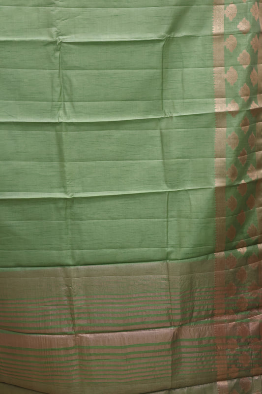 Semi Tussar Saree -Lite Green Flower Double Border