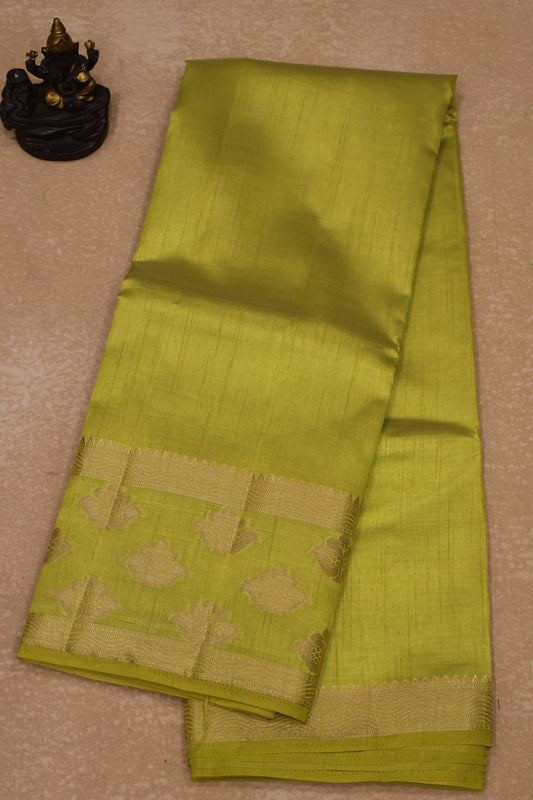 Semi Tussar Saree -Yellow Flower Double Border