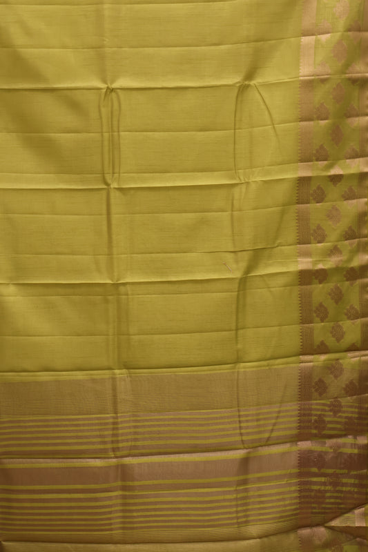 Semi Tussar Saree -Yellow Flower Double Border