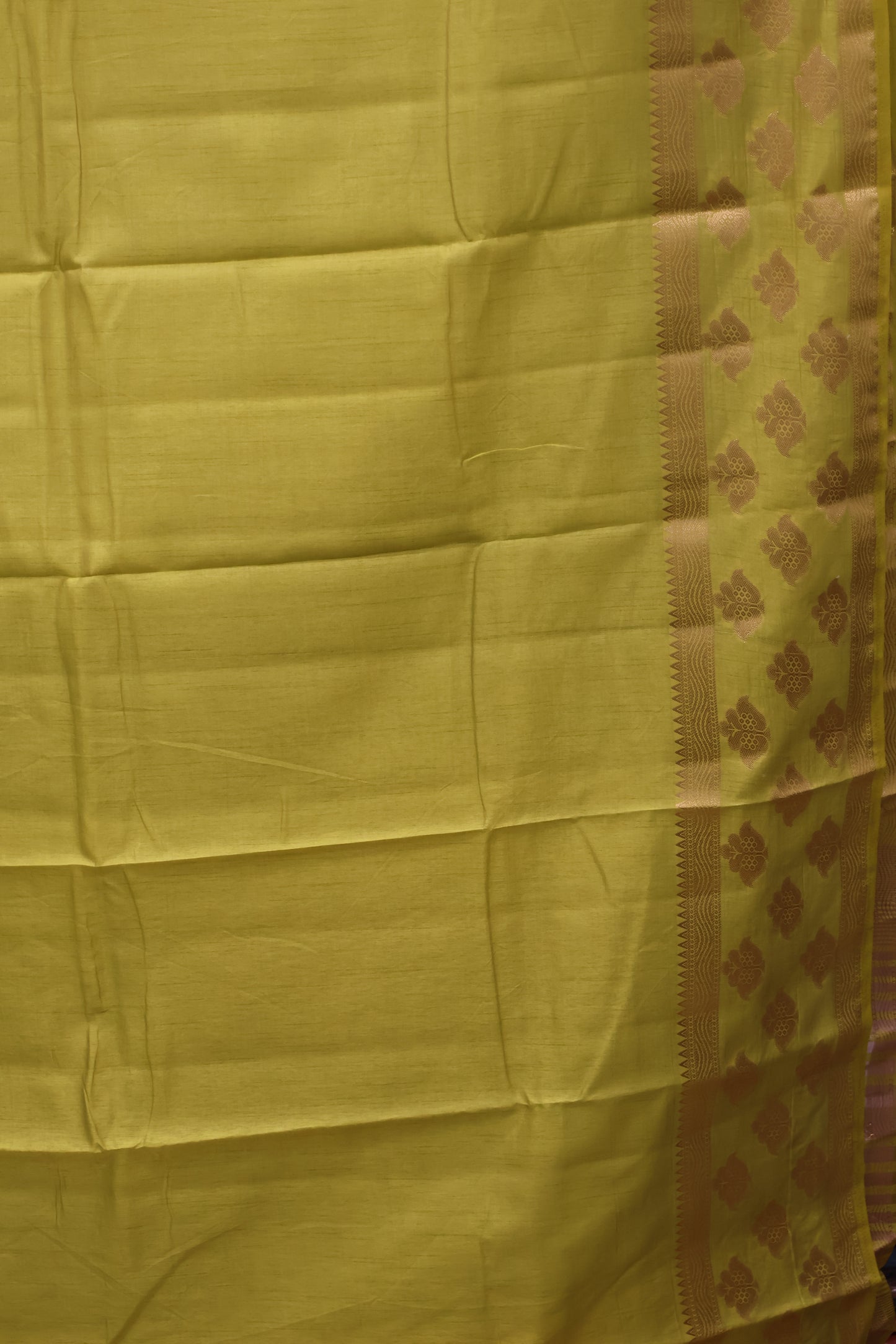 Semi Tussar Saree -Yellow Flower Double Border