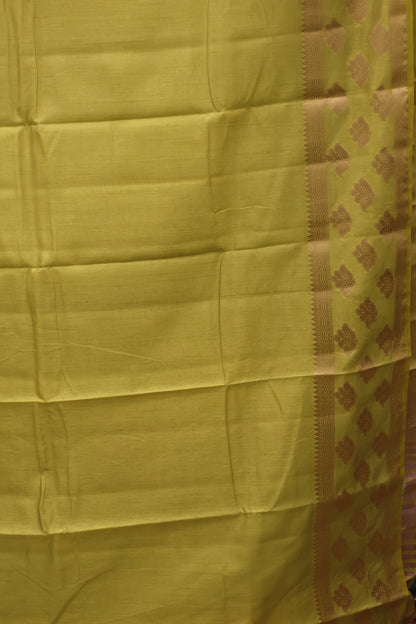 Semi Tussar Saree -Yellow Flower Double Border