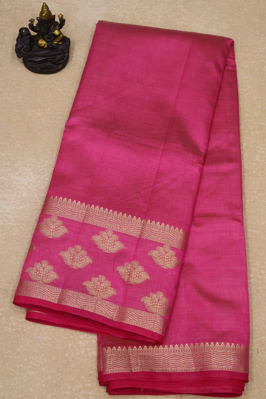 Semi Tussar Saree -Pink Flower Double Border