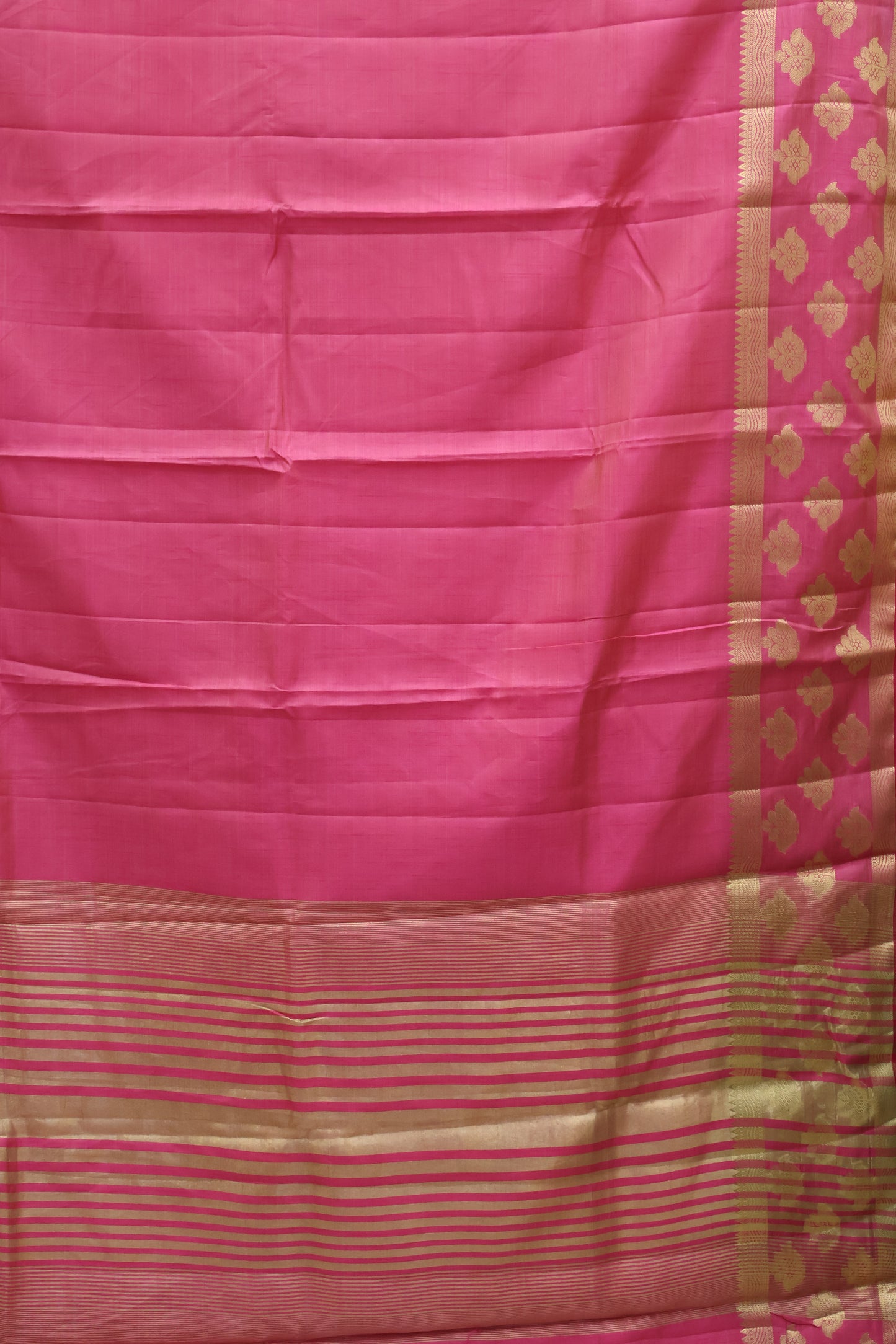 Semi Tussar Saree -Pink Flower Double Border