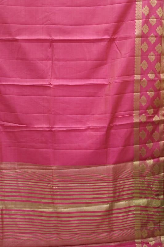 Semi Tussar Saree -Pink Flower Double Border