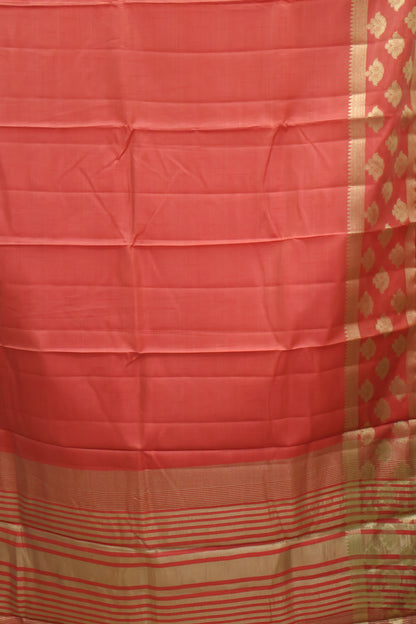 Semi Tussar Saree -Red Flower Double Border