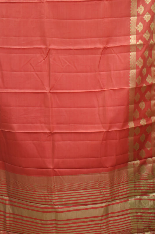 Semi Tussar Saree -Red Flower Double Border