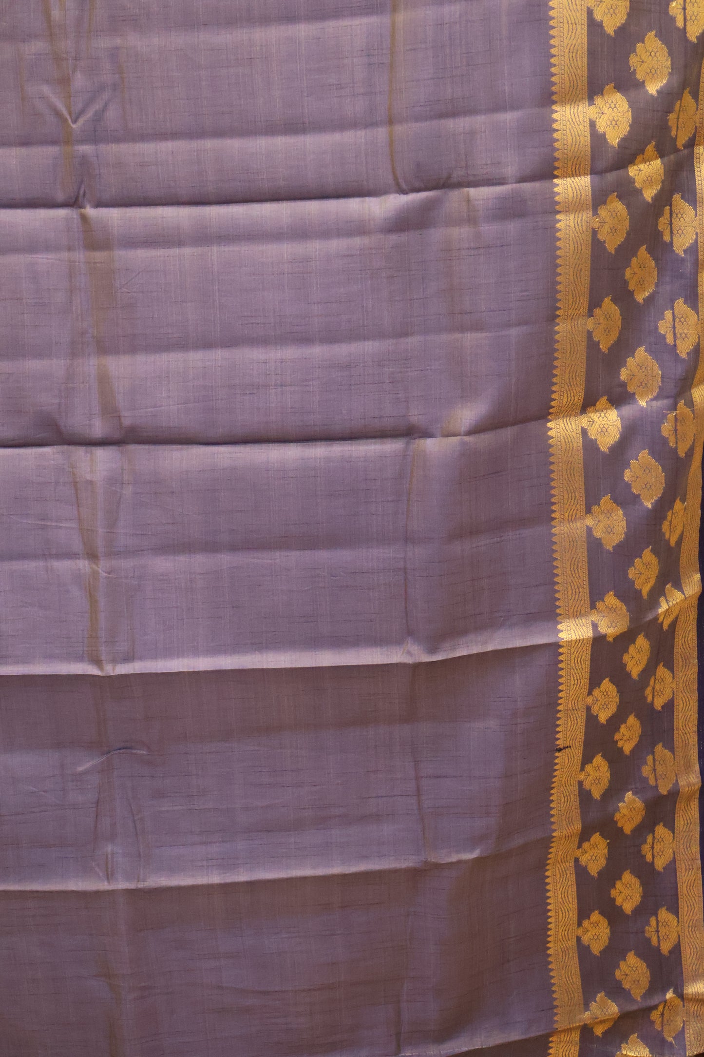 Semi Tussar Saree -Navy Blue Flower Double Border