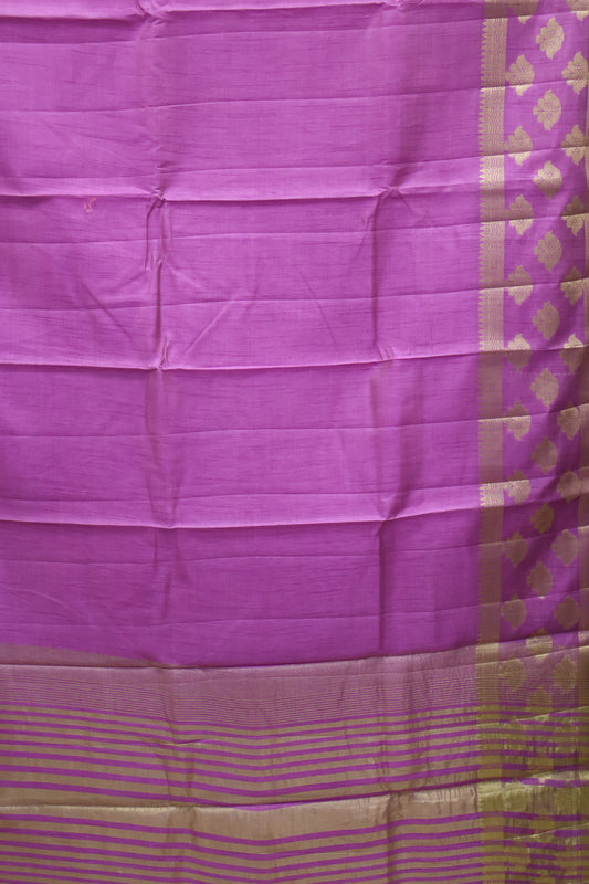 Semi Tussar Saree -Purple Flower Double Border