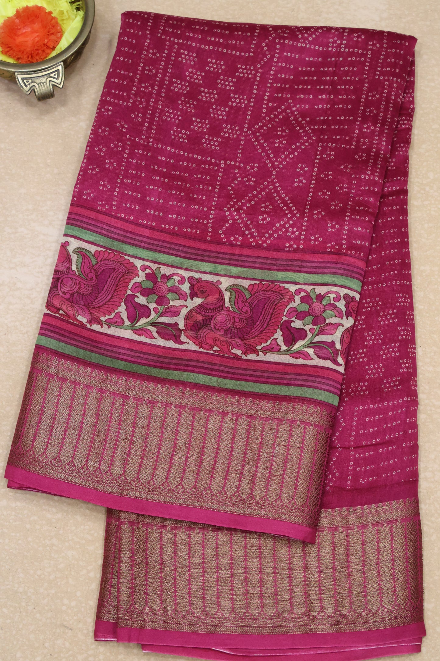 Pure Chanderi Saree-Magenta Peacock