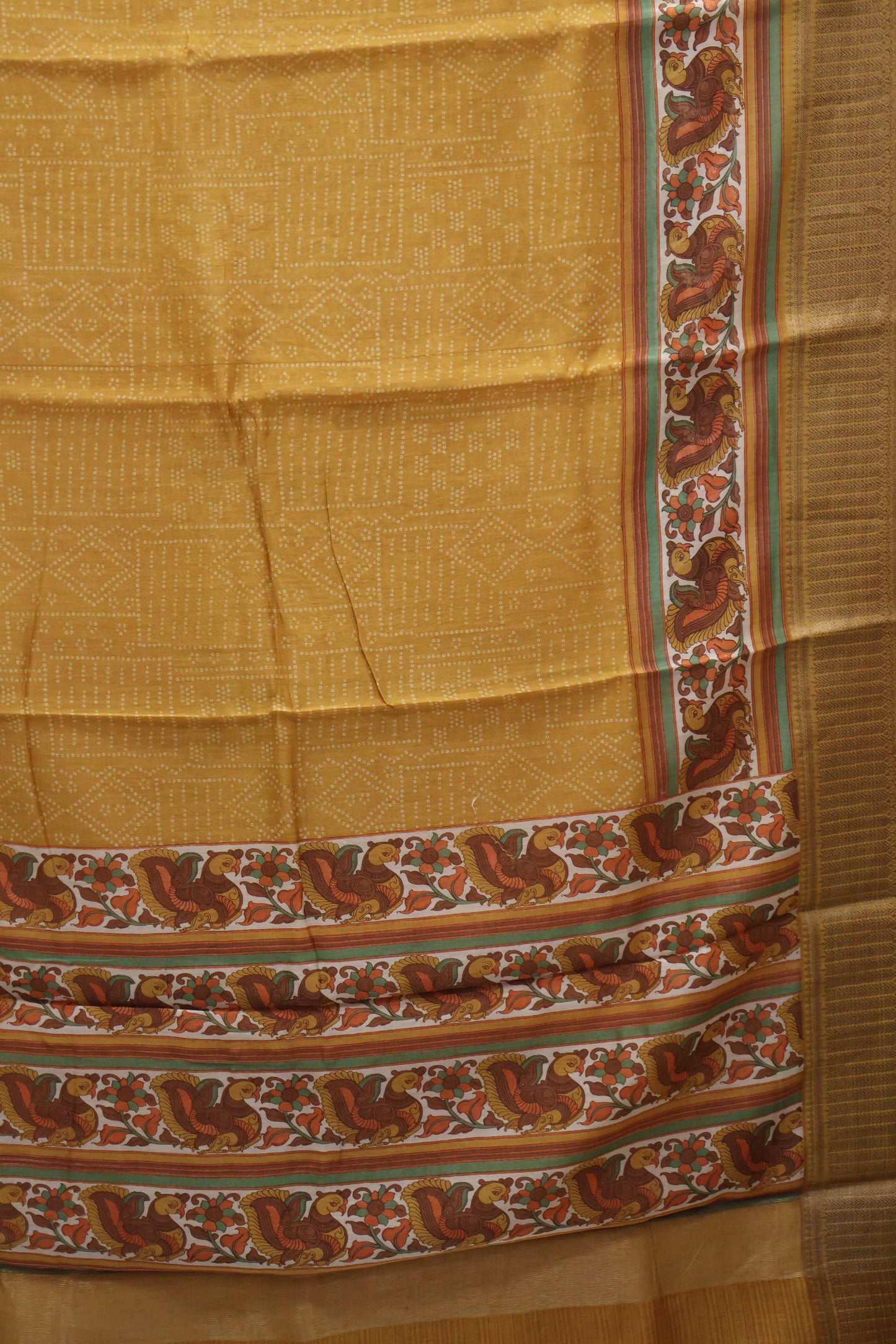 Pure Chanderi Saree-Mustard Peacock Border