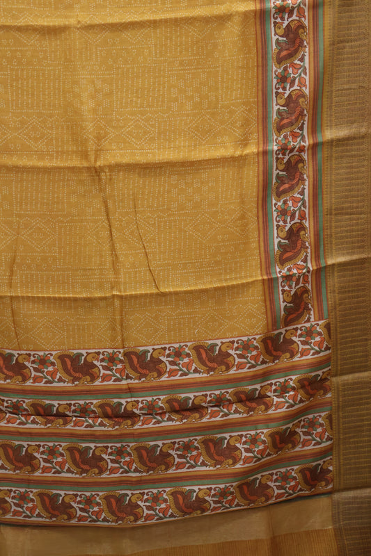 Pure Chanderi Saree-Mustard Peacock Border