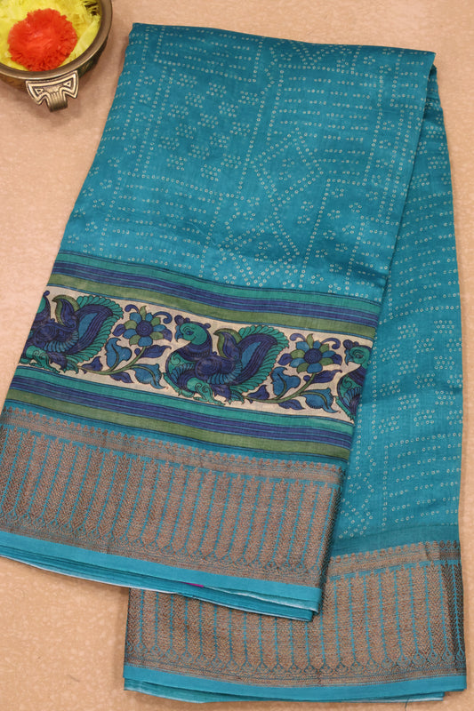 Pure Chanderi Saree-Teal Green Peacock Border