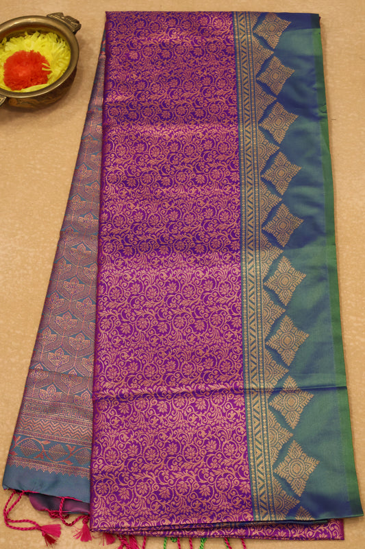 Semi Soft Silk Saree-Purple Kolam Border