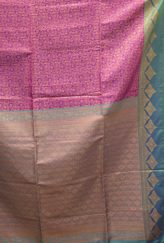 Semi Soft Silk Saree-Purple Kolam Border