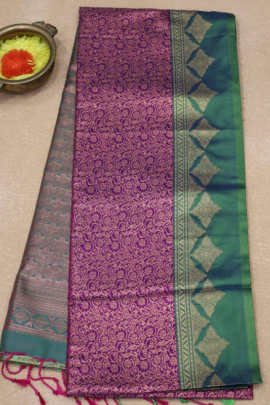 Semi Soft Silk Saree-Wine Kolam Border