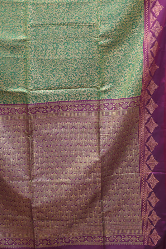 Semi Soft Silk Saree-Grass Green Kolam Border