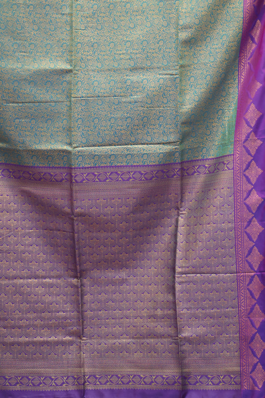Semi Soft Silk Saree-Peacock Green Kolam Border