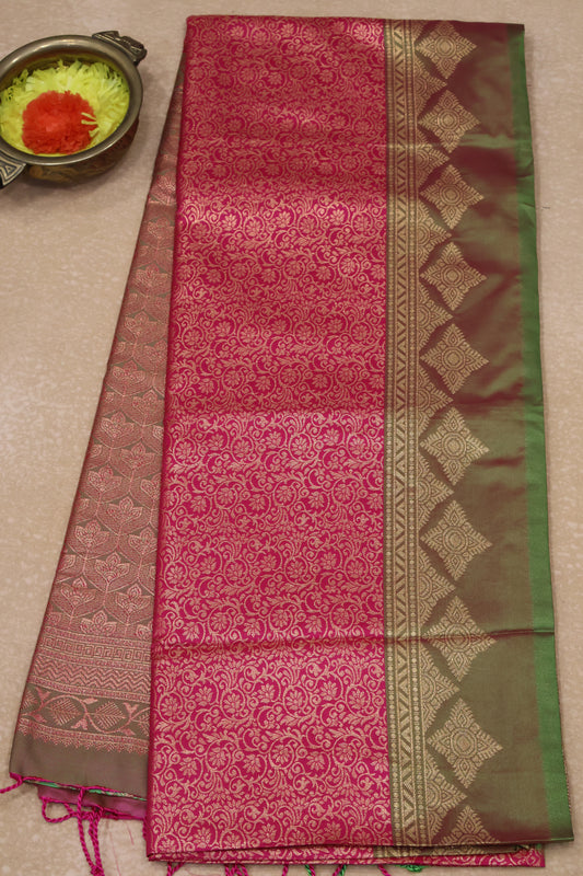 Semi Soft Silk Saree-Magenta Kolam Border