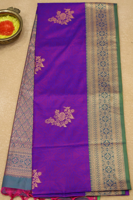 Semi Soft Silk Saree-Purple Floral Body